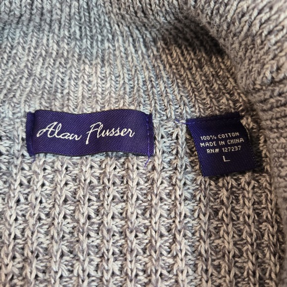 Alan Flusser Cardigan Sweater Mens L Loose Weave Gray Grandpa  Knit Cotton - Picture 2 of 10